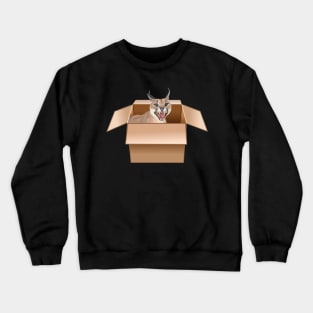 Caracal Cat Peeping from Cardboard Box Crewneck Sweatshirt